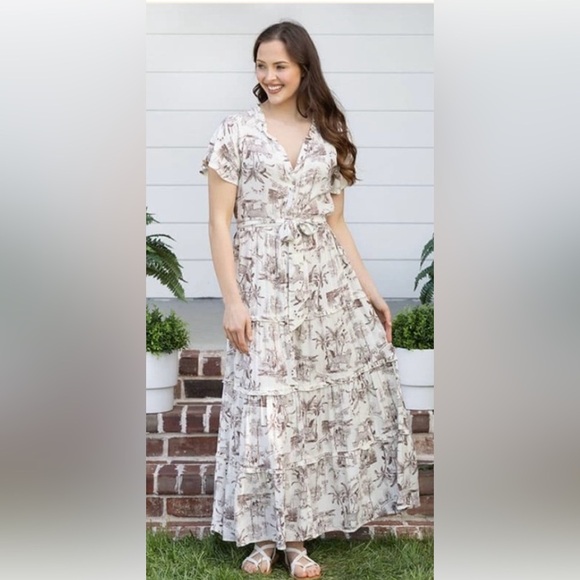 Cloth And Portrait Large Dress Tiered Ruffled Safari Animal Print Maxi Button - Picture 1 of 6